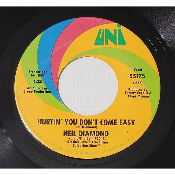 Neil Diamond ‎- Holly Holy / Hurtin' You Don't Come Easy - UNI 45 RPM Vinyl '69 - Picture 2 of 2